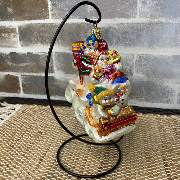 Vtg 2002 Christopher Radko Snowman Sledding "Family Outing" Glass Blown Ornament - Picture 1 of 14